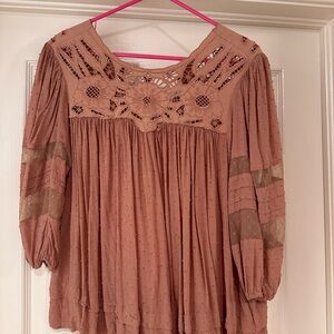 Women's Brown Lace Detail Top